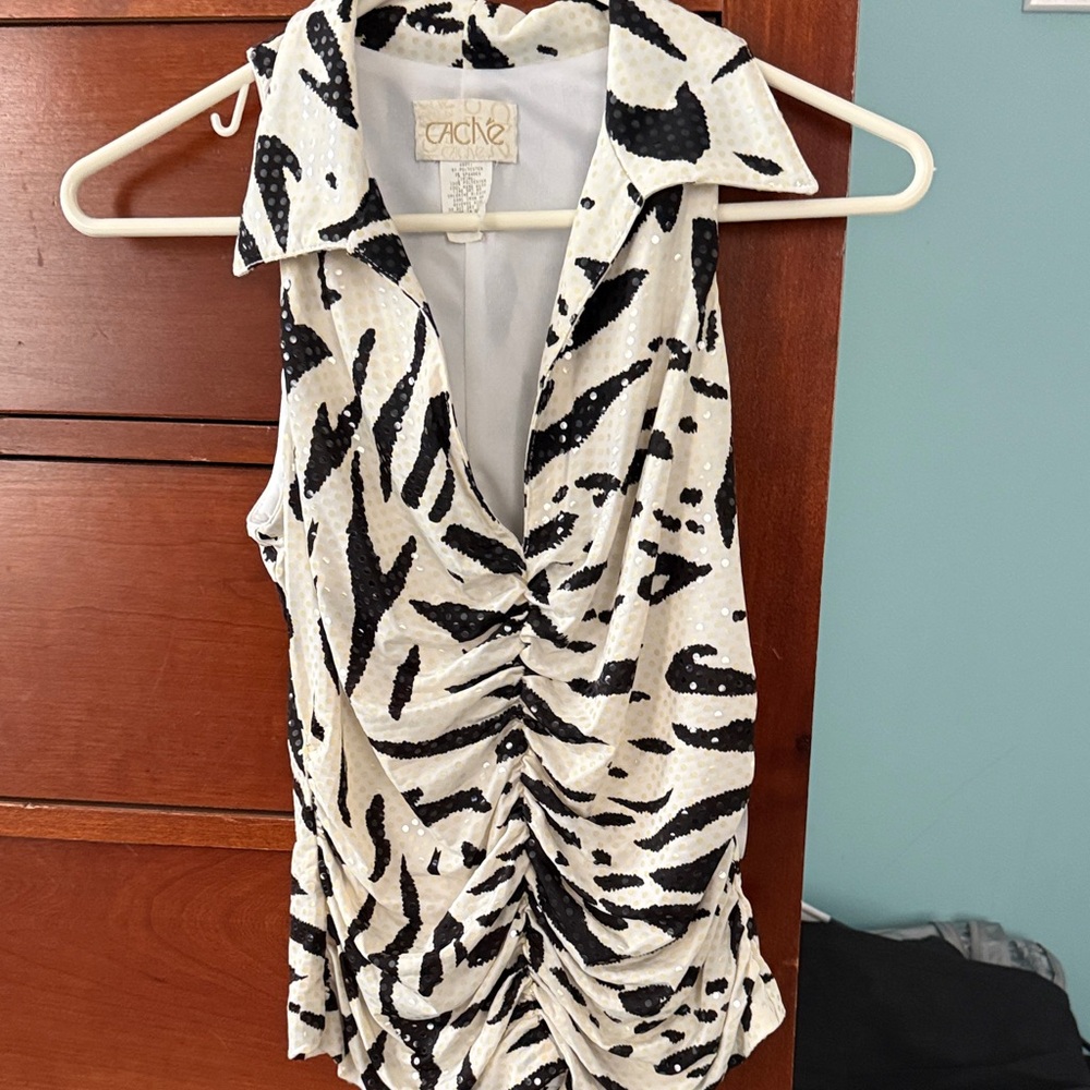 Cache Zebra Print Sleeveless Blouse
